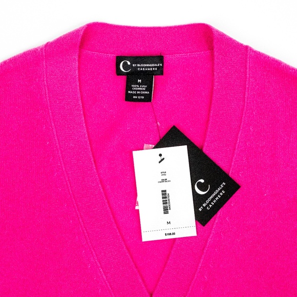 NWT C by Bloomingdale's Cashmere Grandfather Cardigan Pink $188 - Size M (8-10) - Picture 3 of 3